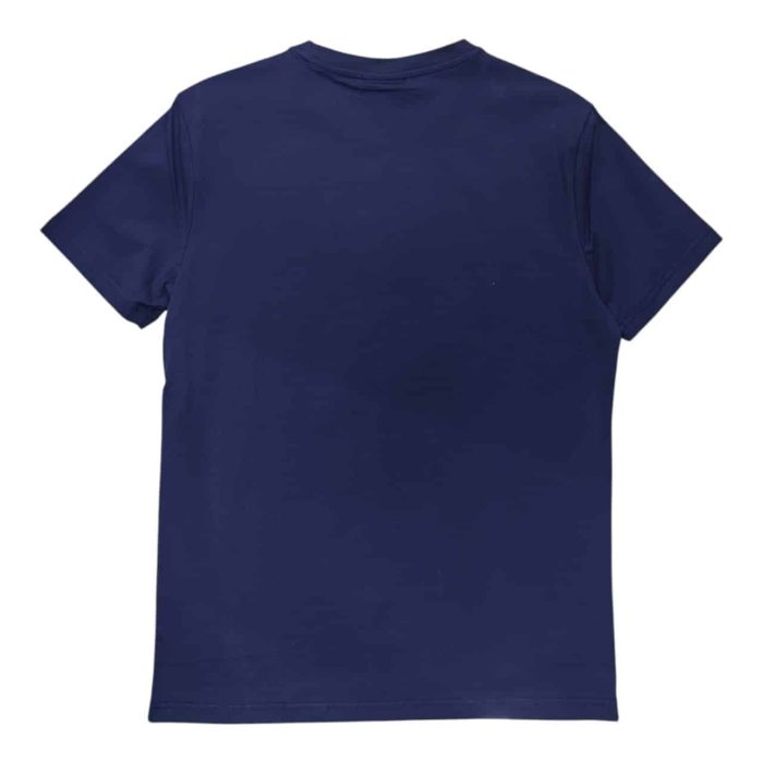 559 133 C rotated | The Enrico Coveri T-shirt Geometric Center Logo Navy T-shirt effortlessly combines contemporary design with luxurious comfort, featuring a bold geometric logo at the center of the chest that adds a striking visual element to its rich navy backdrop. Crafted from high-quality 100% cotton, this T-shirt ensures a soft, breathable fit, making it perfect for all-day wear while maintaining its shape and color through countless washes. With its versatile style, the T-shirt can easily transition from casual outings paired with jeans to more polished looks when layered under a blazer, making it an essential addition to any fashion-forward wardrobe.