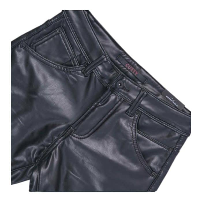 204 66 D | The Cutty Jeans Rowan PU Coated Black features a sleek PU coating that gives it a bold, leather-like finish, perfect for making a statement. Designed with a slim fit and crafted from a premium cotton-elastane blend, these jeans offer the perfect balance of edgy style, flexibility, and all-day comfort. Versatile and durable, they transition seamlessly from casual streetwear to refined evening looks, making them an essential addition to any modern wardrobe.